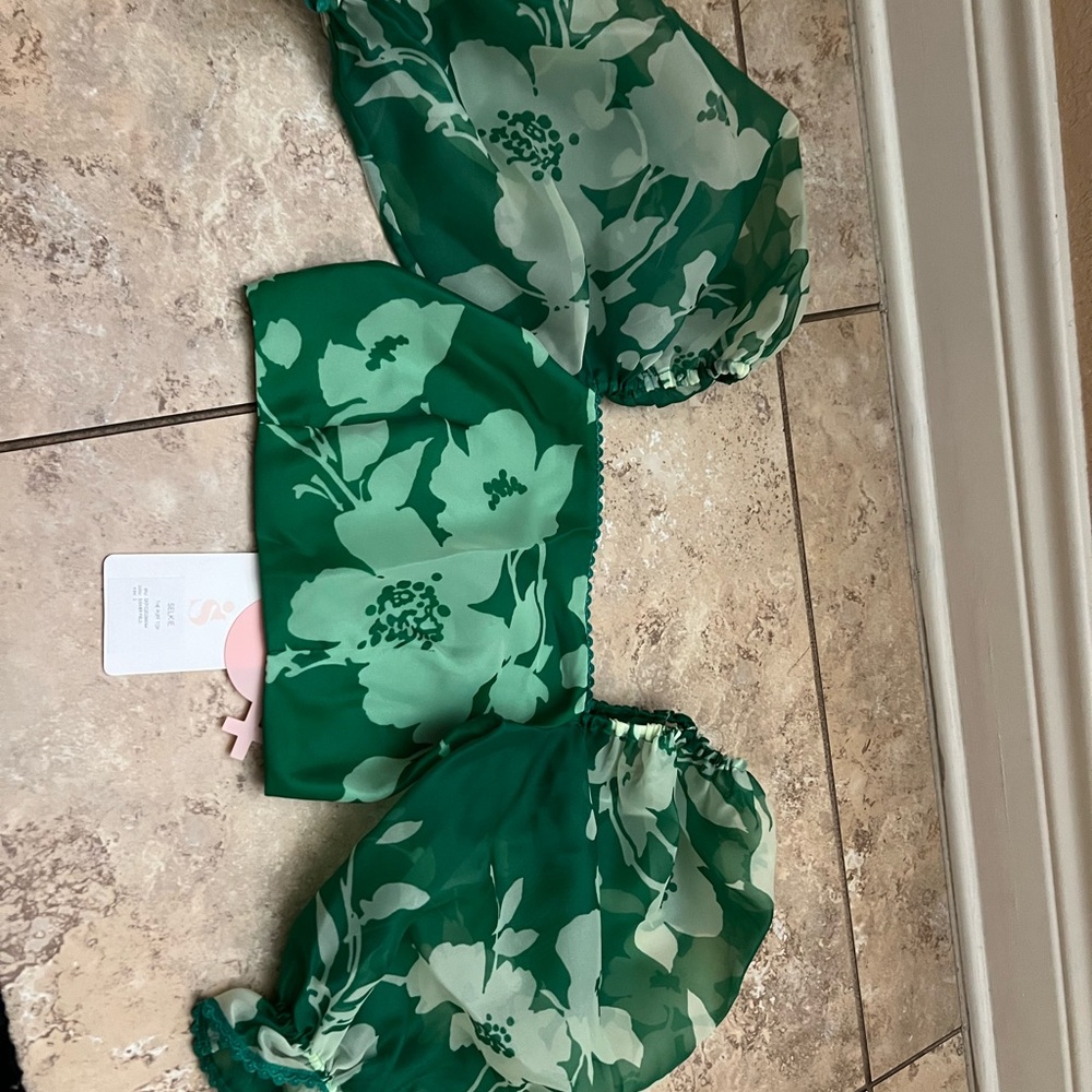 Selkie - The Puff Top Green Floral Puff Sleeve Top (Summerfield)